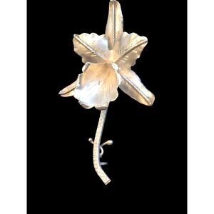Vtg Sterling Silver 925 Orchid Boutonnière Brooch 925